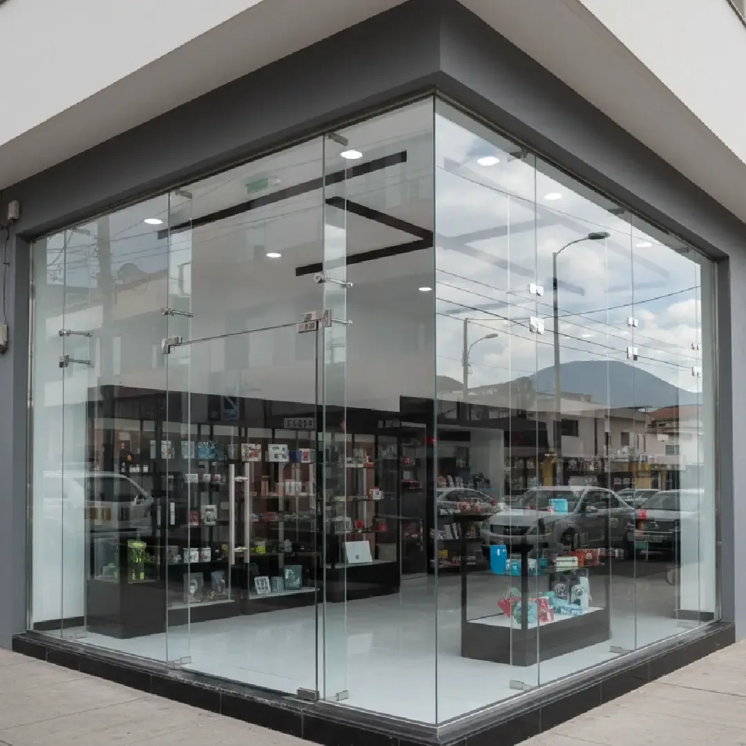 Vitrina de vidrio templado — proyecto comercial VIDAL